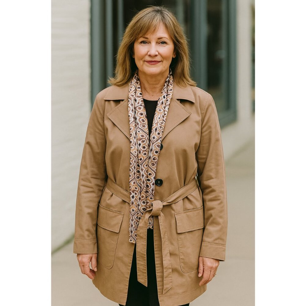 Dennis Basso Tan Belted Trench Coat Utility